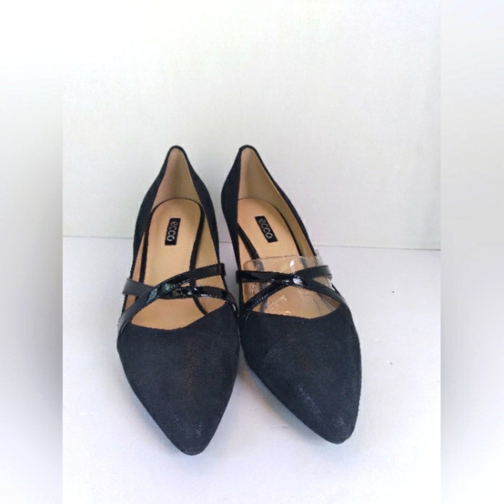 ECCO Black Pointed Toe‎ Wedge Heels Criss Cross Straps Pumps Shoes
